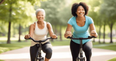 Create an image that depicts various low-impact cardio workouts designed to protect joints. Feature diverse individuals engaging in activities such as brisk walking, cycling on a stationary bike, swim