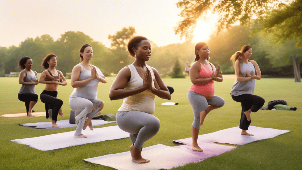 Create an image that depicts a serene, outdoor fitness setting where individuals are engaging in various physical activities like yoga, tai chi, and jogging, while seamlessly incorporating meditation