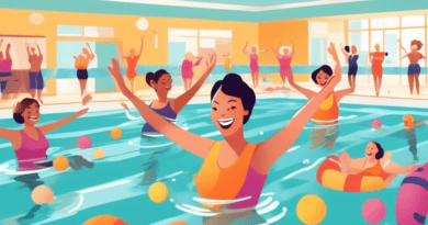 Create a vibrant and uplifting scene at an indoor swimming pool featuring mature women engaging in various swimming activities like laps, water aerobics, and casual floating. Show joyful expressions,