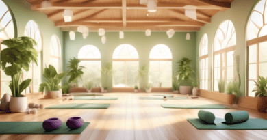 Create an image of a serene yoga studio with natural light streaming in. Show diverse individuals practicing gentle yoga poses on mats, with soft props like bolsters and blankets for support. Illustra