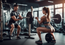 Create an image illustrating a gym setting where two people are lifting weights. One person is demonstrating proper form with a focus on posture and technique, while the other is using incorrect form.